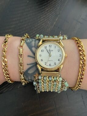 Gold Tone Women's Quartz Watch with Beaded Strap